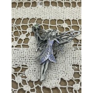 Vintage JJ Brooch Fairy Purple Glitter Silver Tone Signed